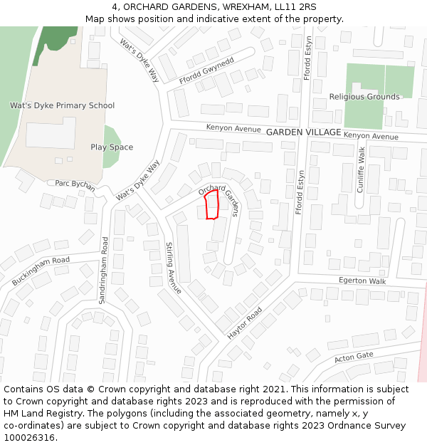 4, ORCHARD GARDENS, WREXHAM, LL11 2RS: Location map and indicative extent of plot