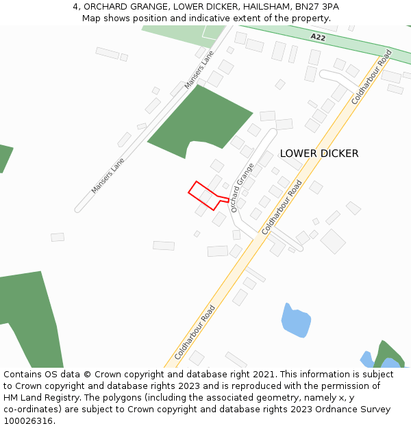 4, ORCHARD GRANGE, LOWER DICKER, HAILSHAM, BN27 3PA: Location map and indicative extent of plot