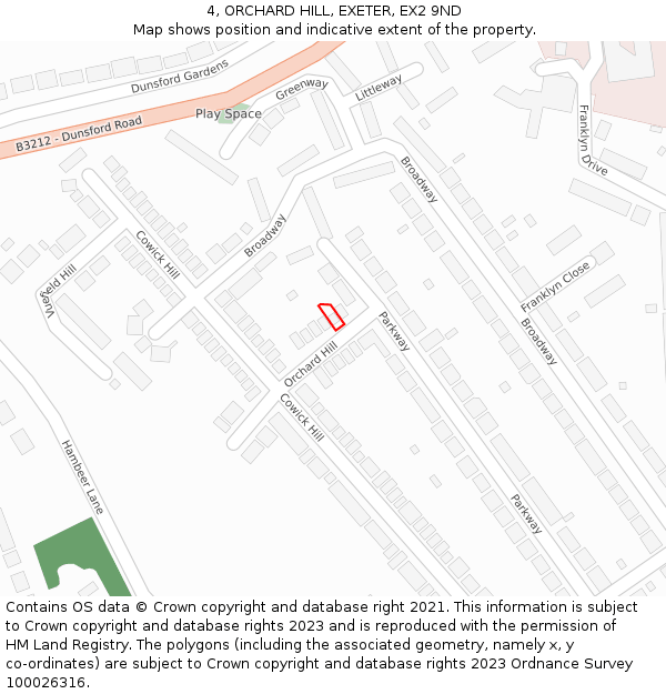 4, ORCHARD HILL, EXETER, EX2 9ND: Location map and indicative extent of plot