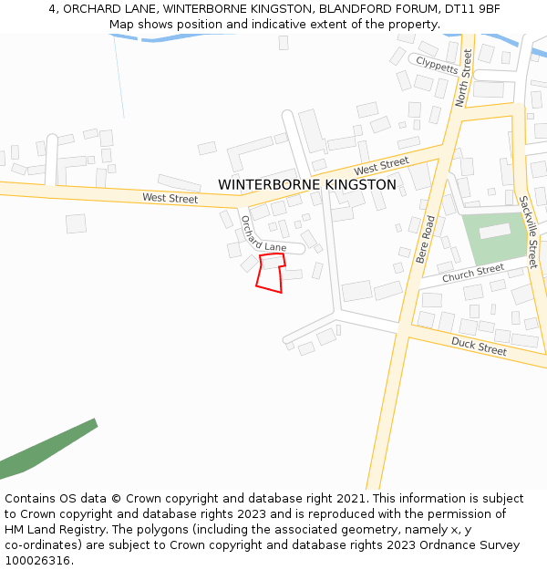 4, ORCHARD LANE, WINTERBORNE KINGSTON, BLANDFORD FORUM, DT11 9BF: Location map and indicative extent of plot