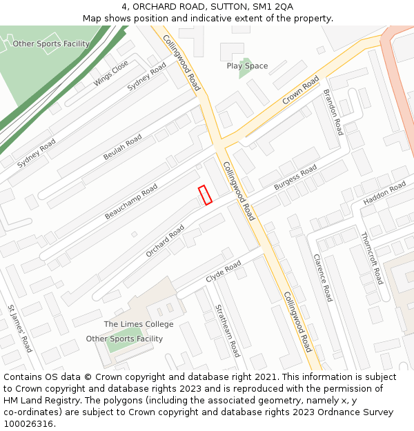 4, ORCHARD ROAD, SUTTON, SM1 2QA: Location map and indicative extent of plot