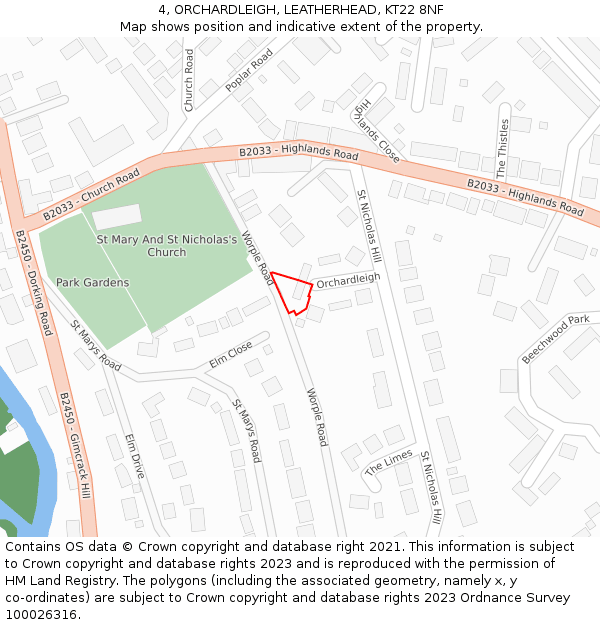 4, ORCHARDLEIGH, LEATHERHEAD, KT22 8NF: Location map and indicative extent of plot