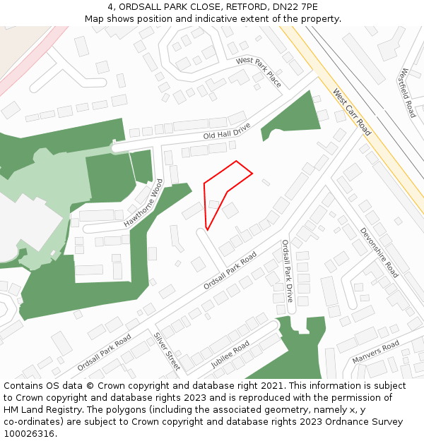 4, ORDSALL PARK CLOSE, RETFORD, DN22 7PE: Location map and indicative extent of plot