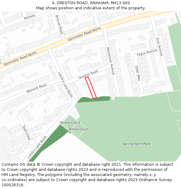 4, ORESTON ROAD, RAINHAM, RM13 9XS: Location map and indicative extent of plot