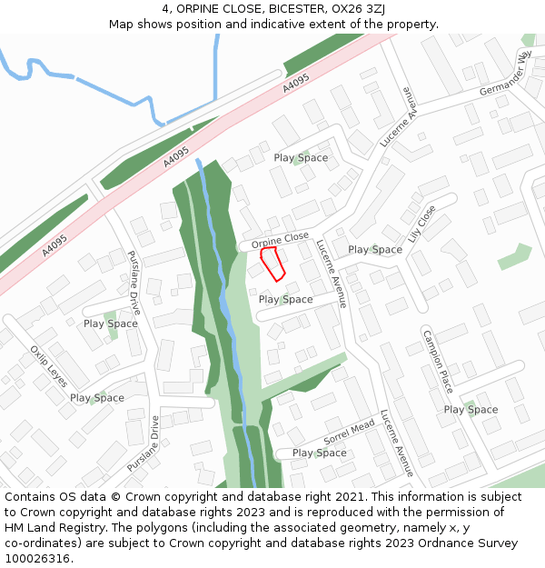 4, ORPINE CLOSE, BICESTER, OX26 3ZJ: Location map and indicative extent of plot