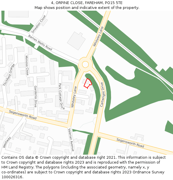 4, ORPINE CLOSE, FAREHAM, PO15 5TE: Location map and indicative extent of plot