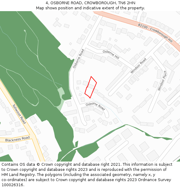 4, OSBORNE ROAD, CROWBOROUGH, TN6 2HN: Location map and indicative extent of plot