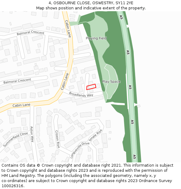 4, OSBOURNE CLOSE, OSWESTRY, SY11 2YE: Location map and indicative extent of plot