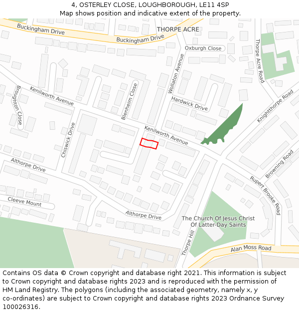 4, OSTERLEY CLOSE, LOUGHBOROUGH, LE11 4SP: Location map and indicative extent of plot