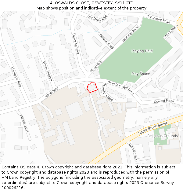 4, OSWALDS CLOSE, OSWESTRY, SY11 2TD: Location map and indicative extent of plot