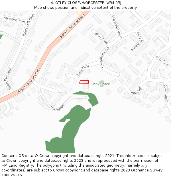 4, OTLEY CLOSE, WORCESTER, WR4 0BJ: Location map and indicative extent of plot