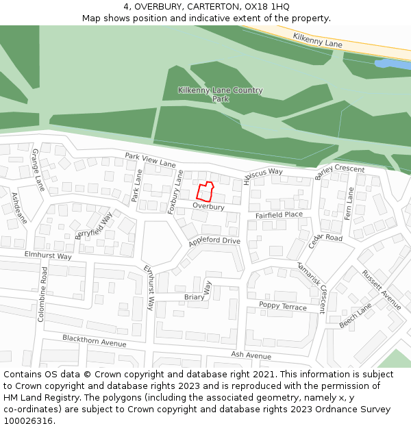 4, OVERBURY, CARTERTON, OX18 1HQ: Location map and indicative extent of plot