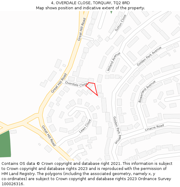 4, OVERDALE CLOSE, TORQUAY, TQ2 8RD: Location map and indicative extent of plot