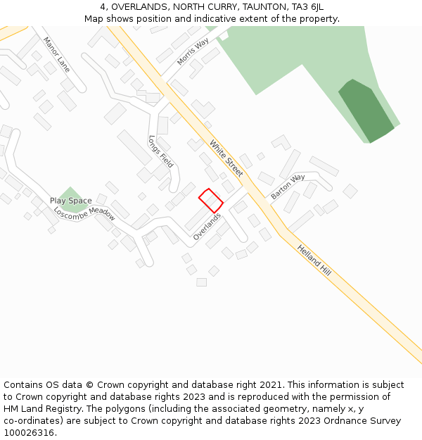 4, OVERLANDS, NORTH CURRY, TAUNTON, TA3 6JL: Location map and indicative extent of plot