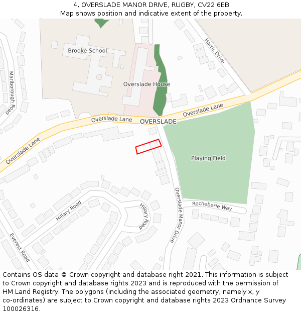 4, OVERSLADE MANOR DRIVE, RUGBY, CV22 6EB: Location map and indicative extent of plot