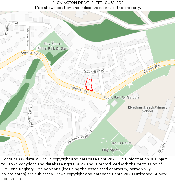 4, OVINGTON DRIVE, FLEET, GU51 1DF: Location map and indicative extent of plot