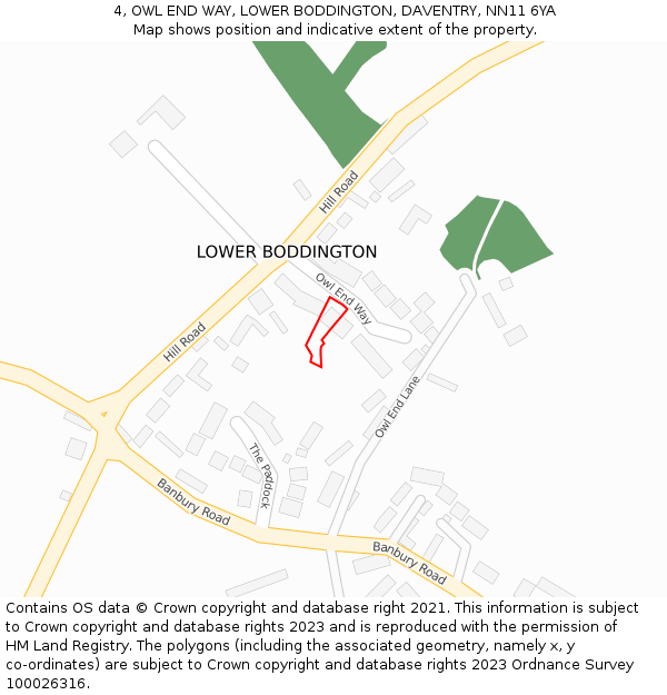 4, OWL END WAY, LOWER BODDINGTON, DAVENTRY, NN11 6YA: Location map and indicative extent of plot