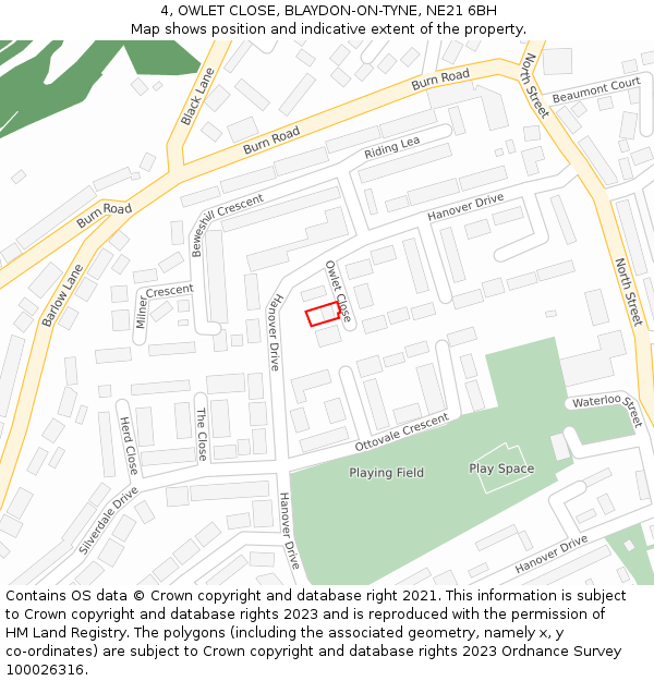 4, OWLET CLOSE, BLAYDON-ON-TYNE, NE21 6BH: Location map and indicative extent of plot