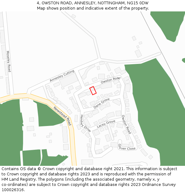 4, OWSTON ROAD, ANNESLEY, NOTTINGHAM, NG15 0DW: Location map and indicative extent of plot