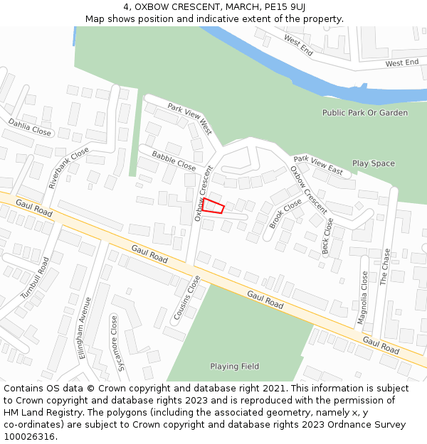 4, OXBOW CRESCENT, MARCH, PE15 9UJ: Location map and indicative extent of plot