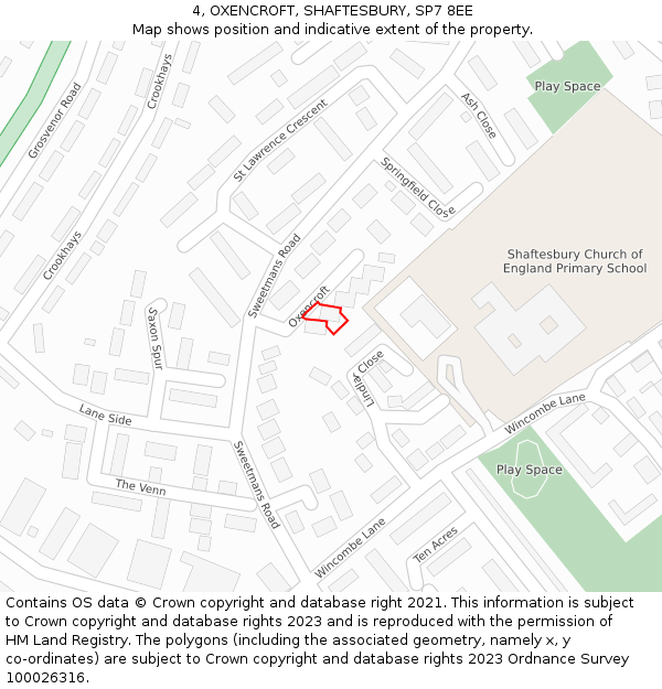 4, OXENCROFT, SHAFTESBURY, SP7 8EE: Location map and indicative extent of plot