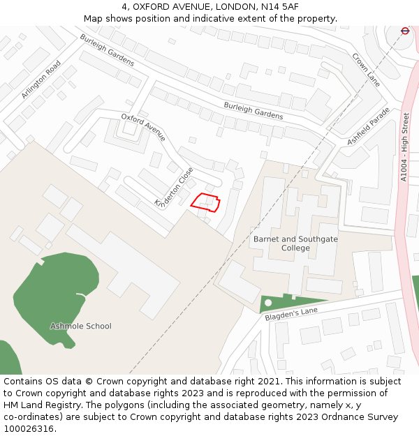 4, OXFORD AVENUE, LONDON, N14 5AF: Location map and indicative extent of plot