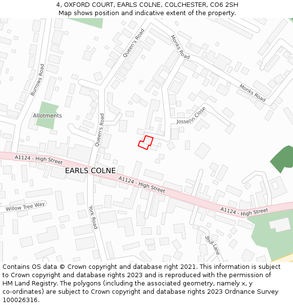 4, OXFORD COURT, EARLS COLNE, COLCHESTER, CO6 2SH: Location map and indicative extent of plot