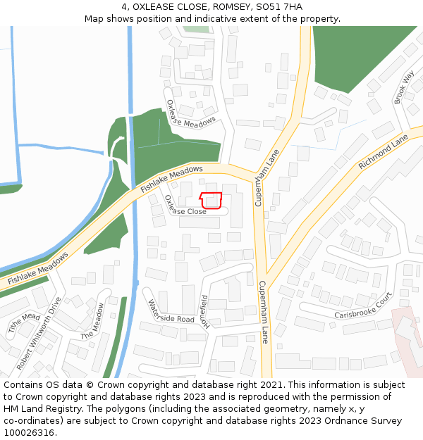 4, OXLEASE CLOSE, ROMSEY, SO51 7HA: Location map and indicative extent of plot