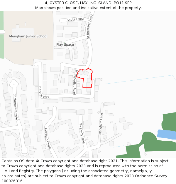 4, OYSTER CLOSE, HAYLING ISLAND, PO11 9FP: Location map and indicative extent of plot
