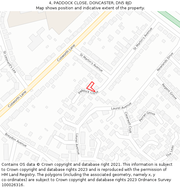 4, PADDOCK CLOSE, DONCASTER, DN5 8JD: Location map and indicative extent of plot