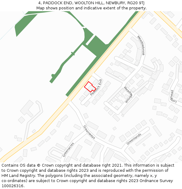 4, PADDOCK END, WOOLTON HILL, NEWBURY, RG20 9TJ: Location map and indicative extent of plot