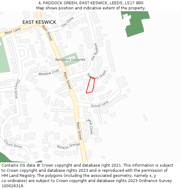 4, PADDOCK GREEN, EAST KESWICK, LEEDS, LS17 9BS: Location map and indicative extent of plot