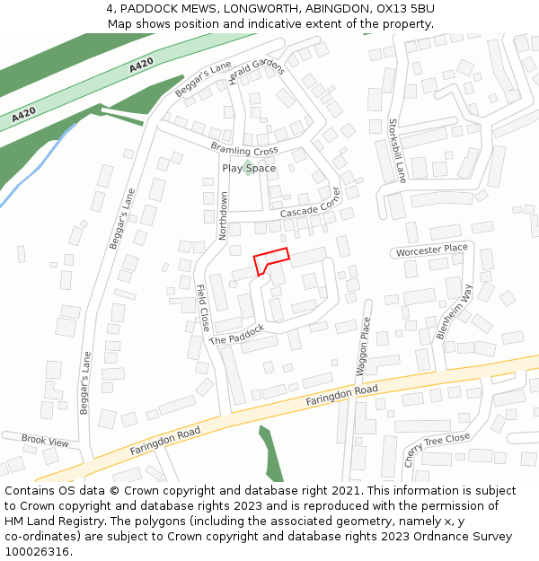 4, PADDOCK MEWS, LONGWORTH, ABINGDON, OX13 5BU: Location map and indicative extent of plot