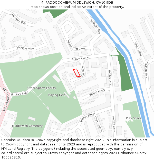 4, PADDOCK VIEW, MIDDLEWICH, CW10 9DB: Location map and indicative extent of plot