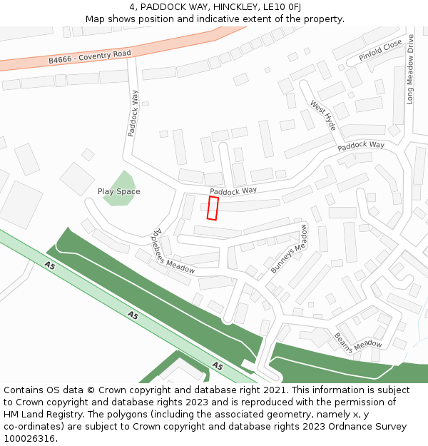 4, PADDOCK WAY, HINCKLEY, LE10 0FJ: Location map and indicative extent of plot