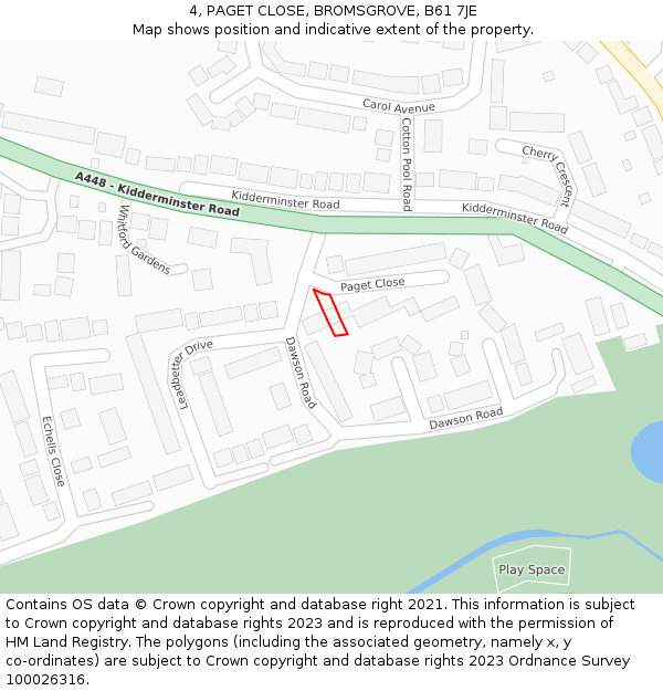 4, PAGET CLOSE, BROMSGROVE, B61 7JE: Location map and indicative extent of plot