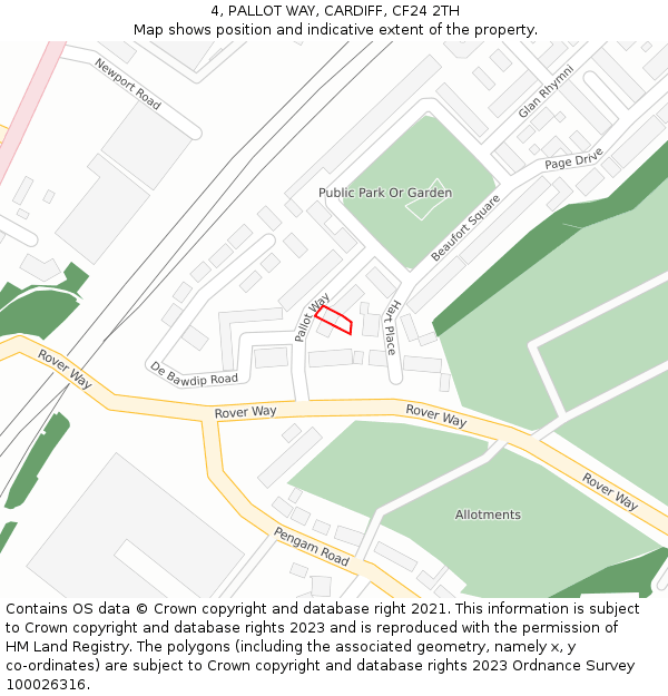 4, PALLOT WAY, CARDIFF, CF24 2TH: Location map and indicative extent of plot
