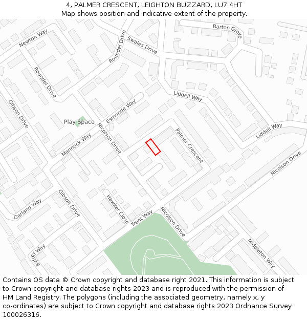 4, PALMER CRESCENT, LEIGHTON BUZZARD, LU7 4HT: Location map and indicative extent of plot