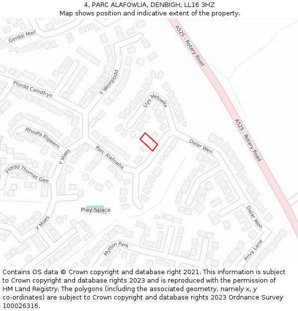 4, PARC ALAFOWLIA, DENBIGH, LL16 3HZ: Location map and indicative extent of plot