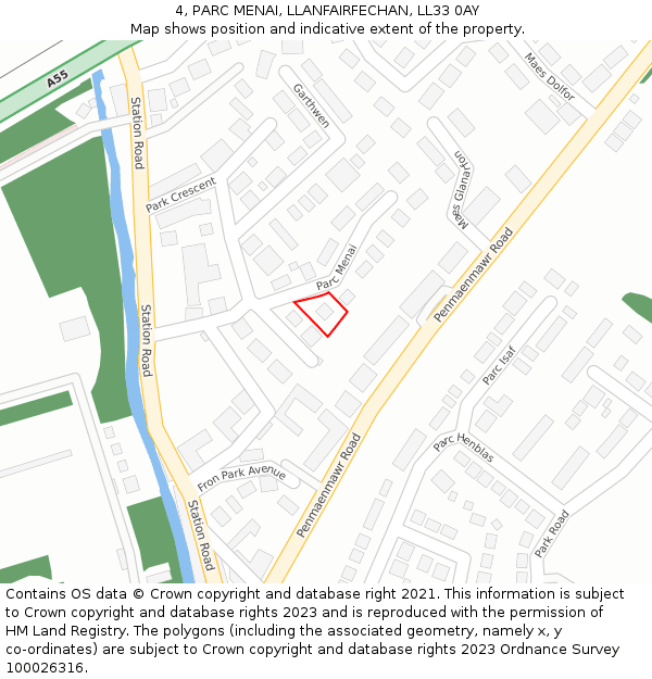 4, PARC MENAI, LLANFAIRFECHAN, LL33 0AY: Location map and indicative extent of plot