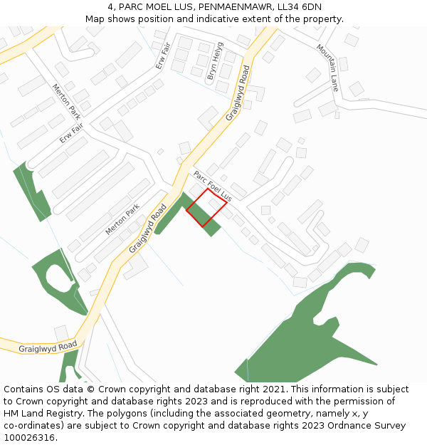 4, PARC MOEL LUS, PENMAENMAWR, LL34 6DN: Location map and indicative extent of plot