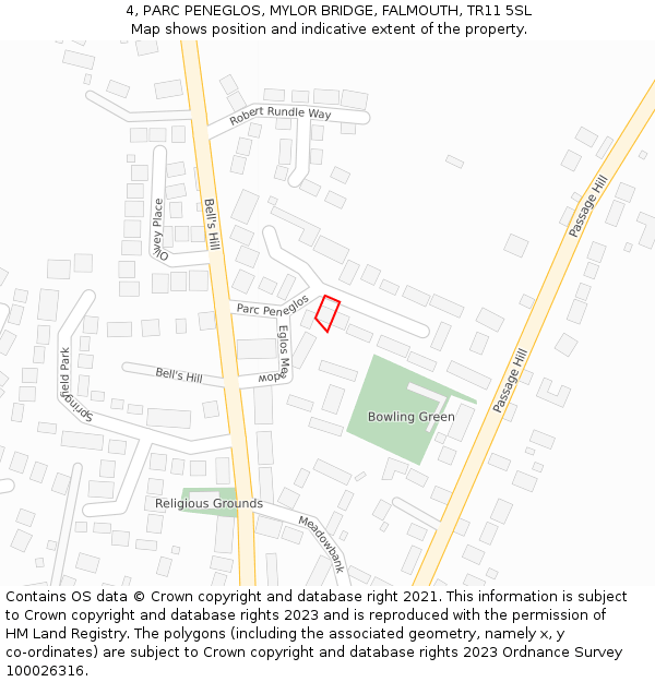 4, PARC PENEGLOS, MYLOR BRIDGE, FALMOUTH, TR11 5SL: Location map and indicative extent of plot