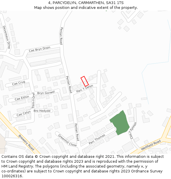 4, PARCYDELYN, CARMARTHEN, SA31 1TS: Location map and indicative extent of plot