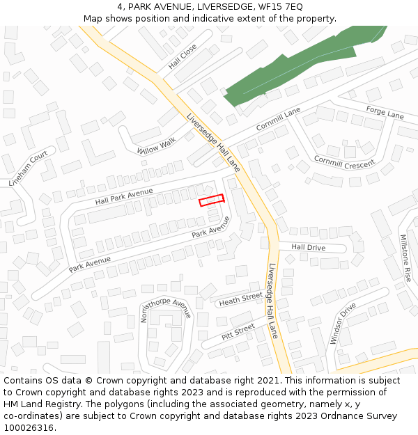 4, PARK AVENUE, LIVERSEDGE, WF15 7EQ: Location map and indicative extent of plot