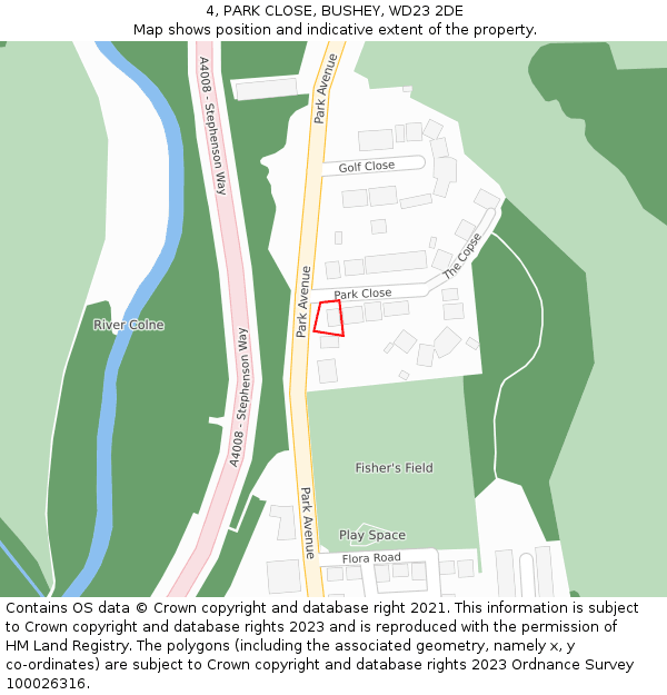 4, PARK CLOSE, BUSHEY, WD23 2DE: Location map and indicative extent of plot