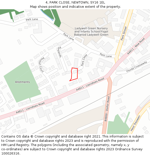 4, PARK CLOSE, NEWTOWN, SY16 1EL: Location map and indicative extent of plot