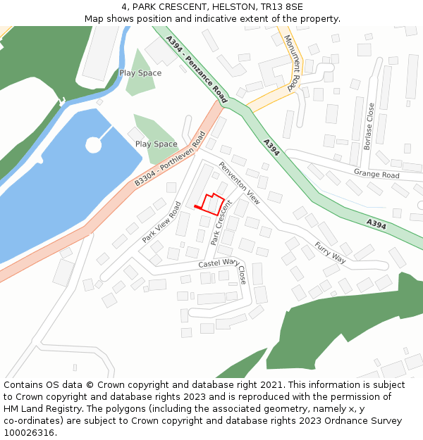 4, PARK CRESCENT, HELSTON, TR13 8SE: Location map and indicative extent of plot