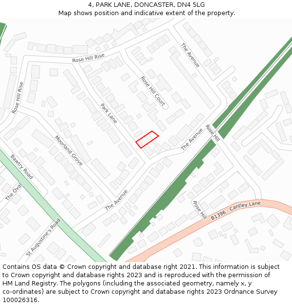 4, PARK LANE, DONCASTER, DN4 5LG: Location map and indicative extent of plot