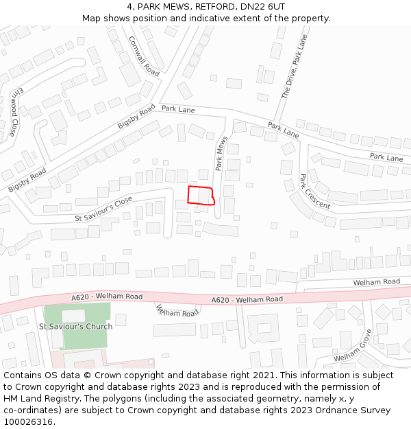 4, PARK MEWS, RETFORD, DN22 6UT: Location map and indicative extent of plot