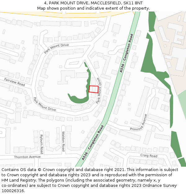 4, PARK MOUNT DRIVE, MACCLESFIELD, SK11 8NT: Location map and indicative extent of plot